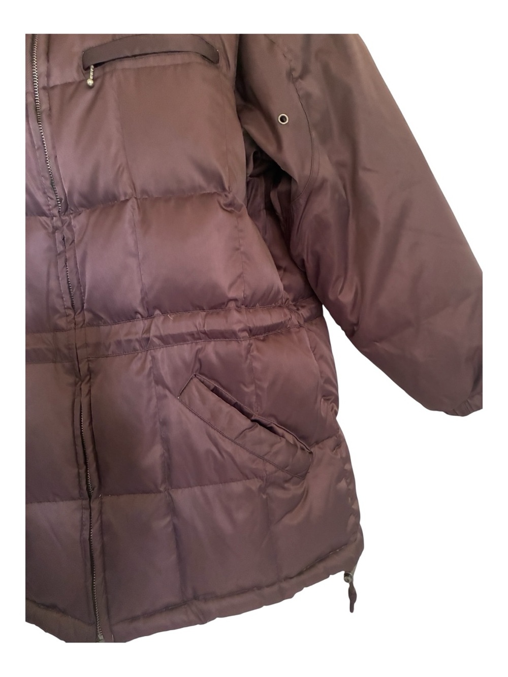 Vintage 90s Worthington Cabincore Plum Puffer Jacket Black Faux Fur Collar Sz PS - Picture 6 of 10